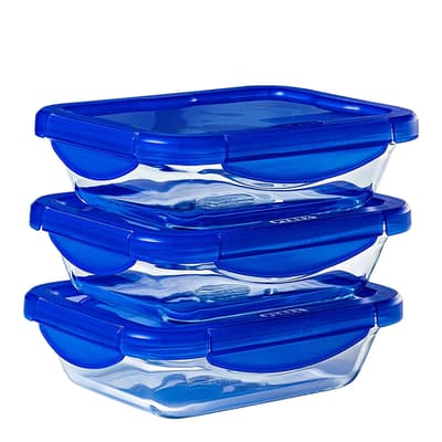 Set of 3 Cook & Go Glass Lunchbox Containers, 20 x 15cm