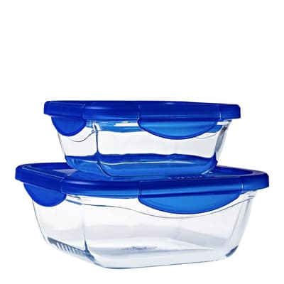 Set of 2 Cook & Go Square Glass Lunchbox Containers, 0.8L/1.9L
