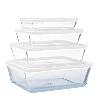 Set of 4 Cook & Freeze Rectangular Glass Storage Food Container with BPA Free Lid