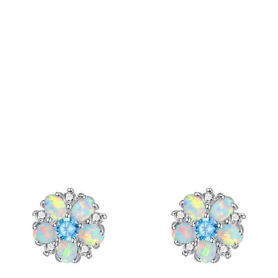 Silver Multi Blue Opal Stud Earrings