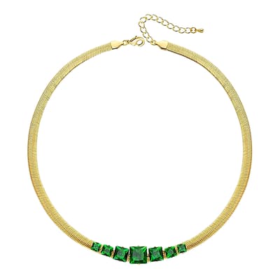 18K Gold Multi Green Emerald Cut Necklace
