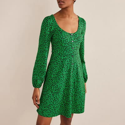 Green Button Front Jersey Mini Dress