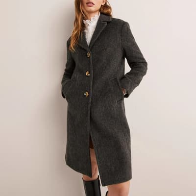 Charcoal Wool Blend Collared Coat