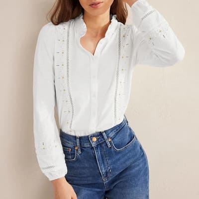 White Cotton Embroidered Jersey Shirt