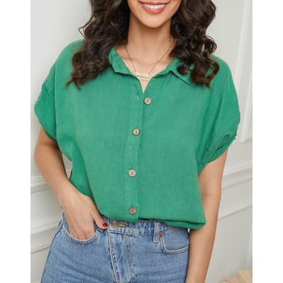 Green Short Sleeve Linen Shirt