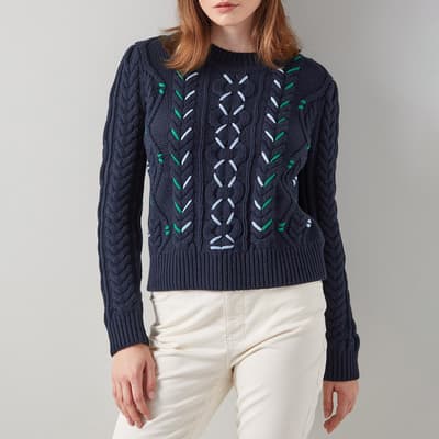 Navy Mia Wool Blend Knitted Top
