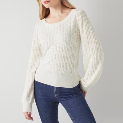Cream Emma Knitted Cotton Blend Top