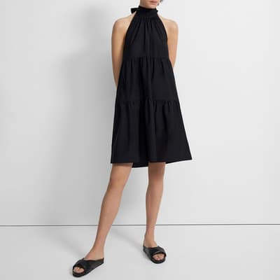 Black Tiered Cotton Blend Mini Dress