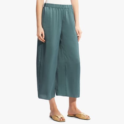 Teal Wide Leg Cropped Trousers