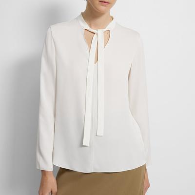 White Tie Neck Silk Blouse