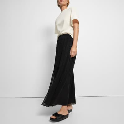 Black Sheer Tiered Silk Maxi Skirt