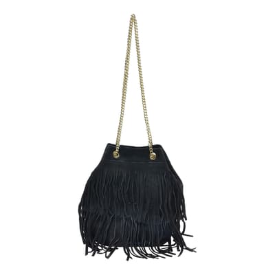 Black Leather Tassel Bucket Chain Shoulder Bag