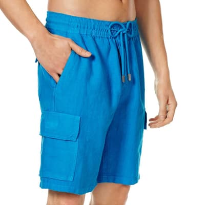 Blue Linen Pocket Shorts