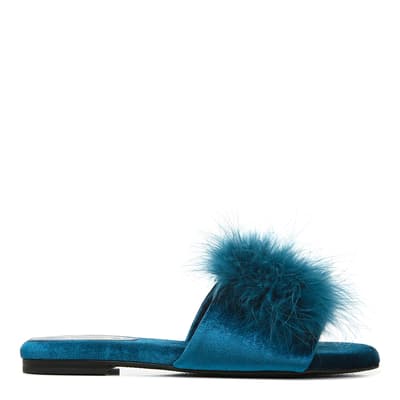 Blue Francie Velvet Slippers