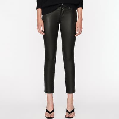 Black Le High Straight Leg Leather Trousers