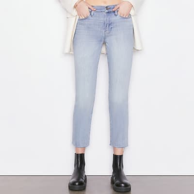 Light Blue Le High Straight Raw Edge Stretch Jeans