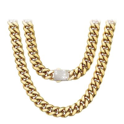 18K Gold Chain Link Cz Clasp Necklace