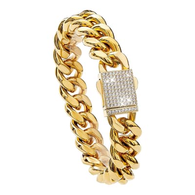 18K Gold Chain Link Cz Clasp Bracelet
