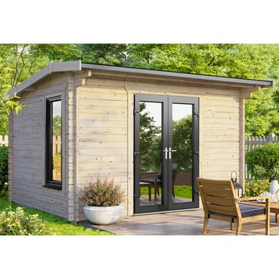 SAVE £755  12x8 Power Apex Log Cabin, Central Double Doors - 44mm