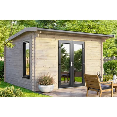SAVE £1039  12x10 Power Apex Log Cabin, Central Double Doors - 44mm