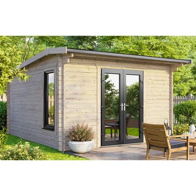 SAVE £815  12x12 Power Apex Log Cabin, Central Double Doors - 44mm