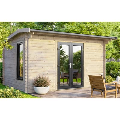SAVE £765  14x8 Power Apex Log Cabin, Central Double Doors - 44mm