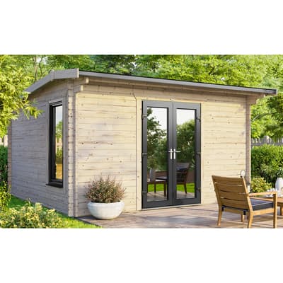 SAVE £785  14x10 Power Apex Log Cabin, Central Double Doors - 44mm