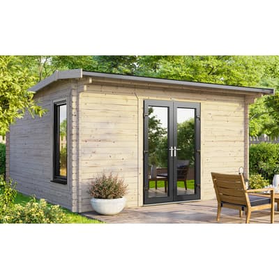 SAVE £1140  14x12 Power Apex Log Cabin, Central Double Doors - 44mm