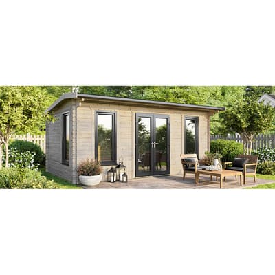 SAVE £1115  20x12 Power Apex Log Cabin, Central Double Doors - 44mm