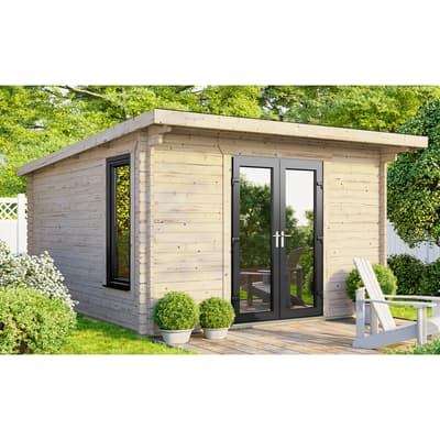 SAVE £1089  12x12 Power Pent Log Cabin, Central Double Doors - 44mm