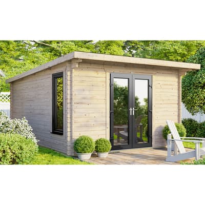SAVE £1140  12x14 Power Pent Log Cabin, Central Double Doors - 44mm