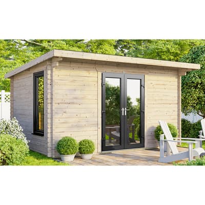 SAVE £1029  14x8 Power Pent Log Cabin, Central Double Doors - 44mm
