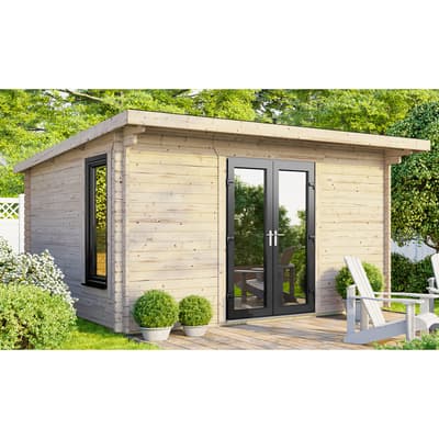 SAVE £1085  14x10 Power Pent Log Cabin, Central Double Doors - 44mm