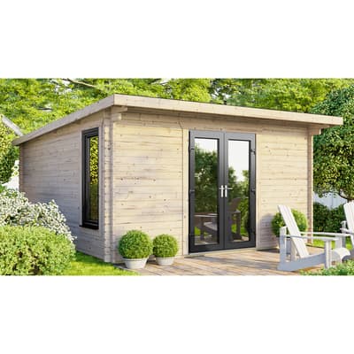 SAVE £1205  14x14 Power Pent Log Cabin, Central Double Doors - 44mm