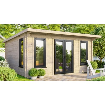 SAVE £1374  16x12 Power Pent Log Cabin, Central Double Doors - 44mm