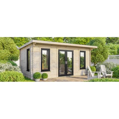 SAVE £1479  20x12 Power Pent Log Cabin, Central Double Doors - 44mm