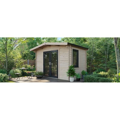 SAVE £989  8x12 Power Chalet Log Cabin, Central Double Doors - 44mm