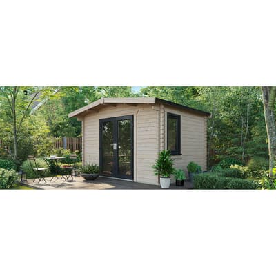 SAVE £1039  10x12 Power Chalet Log Cabin, Central Double Doors - 44mm