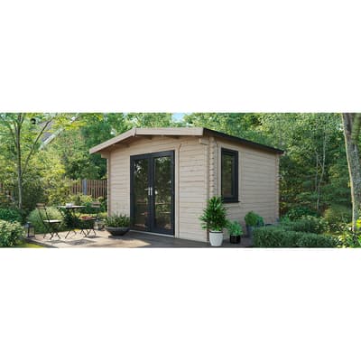 SAVE £1089  12x12 Power Chalet Log Cabin, Central Double Doors - 44mm