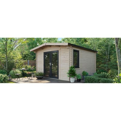 SAVE £1140  14x12 Power Chalet Log Cabin, Central Double Doors - 44mm