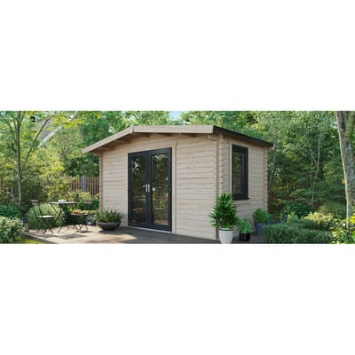 SAVE £1029  8x14 Power Chalet Log Cabin, Central Double Doors - 44mm