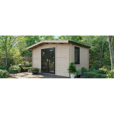 SAVE £1085  10x14 Power Chalet Log Cabin, Central Double Doors - 44mm