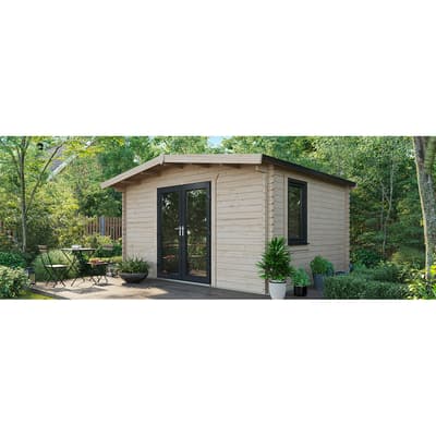 SAVE £1139  12x14 Power Chalet Log Cabin, Central Double Doors - 44mm