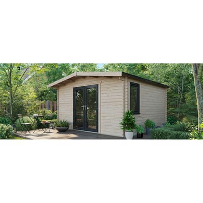 SAVE £1205 14x14 Power Chalet Log Cabin, Central Double Doors - 44mm