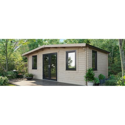 SAVE £1479 12x20 Power Chalet Log Cabin, Central Double Doors - 44mm