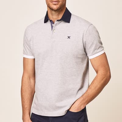 Grey Contrast Collar Cotton  Polo Shirt