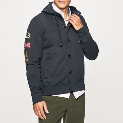 Navy Patch Logo Cotton Hooded Jacket