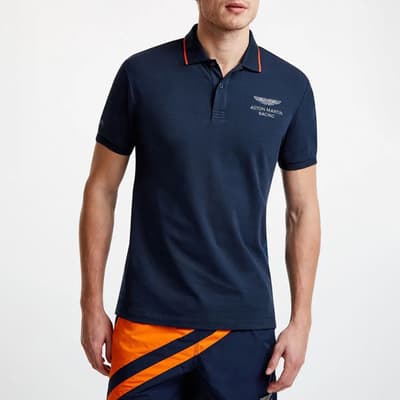 Navy Amr Short Sleeve Cotton Blend Polo Shirt