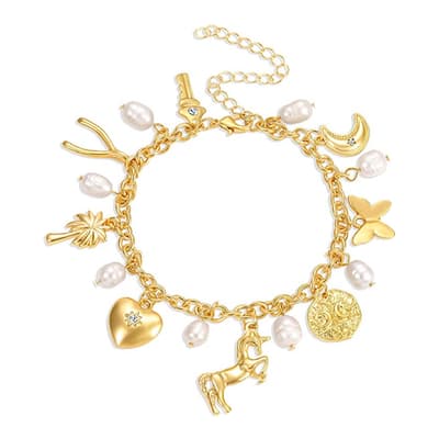 18K Gold Happy Pearl Charm Bracelet