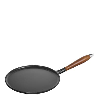 Black Round Pancake Pan with Woodhandle, 28x2cm